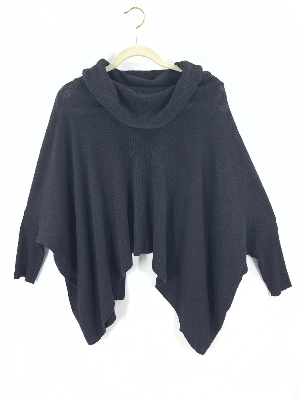 Free People Beach World Traveler Split Back Top Size Medium Cowl Neck Boho Black